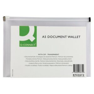 Q-Connect Document Zip Wallet A5 Transparent Pack of 10