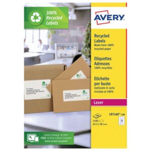 Avery Recycled Address Laser Labels 63.5x38.1mm 21 Per Sheet 2100 Labels