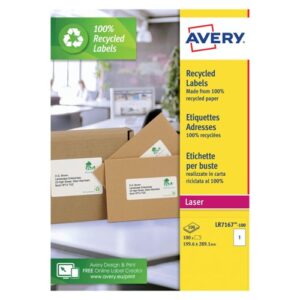 Avery Recycled Parcel Laser Labels 199.6x289.1mm 1 Per Sheet 100 Labels