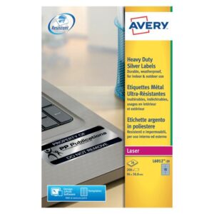 Avery Silver Heavy Duty Laser Labels 96x50.8mm 10 Per Sheet 200 Labels