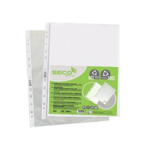 Sseco A4 80mu Multi Punched Pockets Pack 50 A4 Clear Embossed Reinforced 11 Hole Spine
