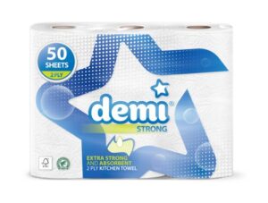 Demi Strong Kitchen Roll 2ply 11.5m x 224mm White Pack of 3