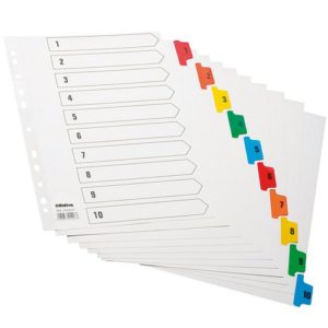 Initiative White Board A4 160gsm Divider 1-10 Coloured Mylar Tab