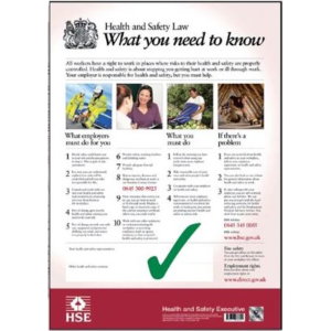 New 2014 Health & Safety Statutory Poster PVC W420xH595mm A2 Ref FWC80