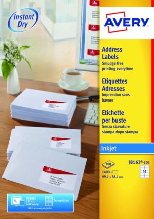 Avery QuickDRY  Inkjet Address Labels 99.1x38.1mm 14 Per Sheet 1400 Labels