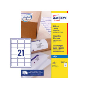 Avery QuickDRY  Inkjet Address Labels 63.5x38.1mm 21 Per Sheet 2100 Labels