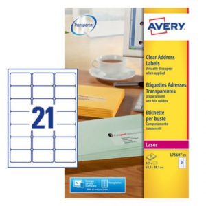 Avery Clear Address Laser Labels 63.5x38.1mm 21 Per Sheet 525 Labels