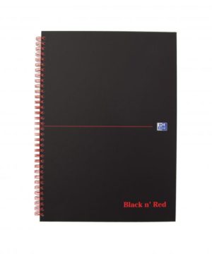 Black n Red Matt Black Wirebound Notebook A4 140 Pages Pack 5