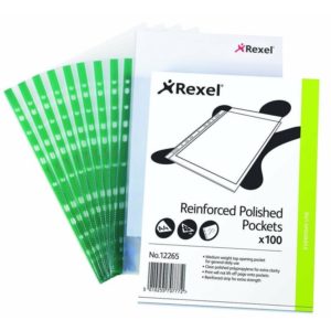 Rexel Nyrex Reinforced Pockets Green Spine A4 Pack 100