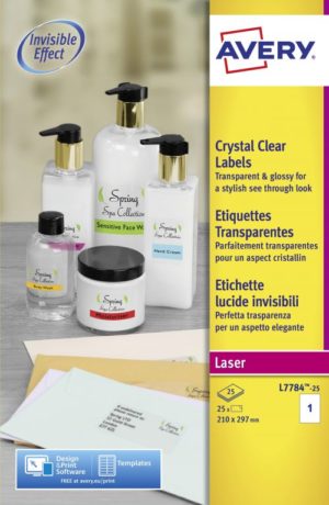 Avery Crystal Clear Laser Labels 1 Per Sheet 210x297mm Transparent 25 Labels