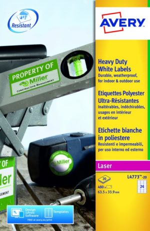 Avery Heavy Duty Labels Laser 63.5x33.9mm 24 Per Sheet 480 Labels