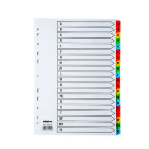 Initiative White Board A4 160gsm Divider A-Z Coloured Mylar Tab
