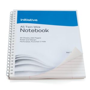Initiative Twinwire Bound Notebook A5+ Ruled Margin 160 Pages Pack 5