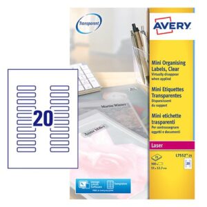 Avery Clear Mini Laser Labels 55x12.7mm 20 Per Sheet 500 Labels