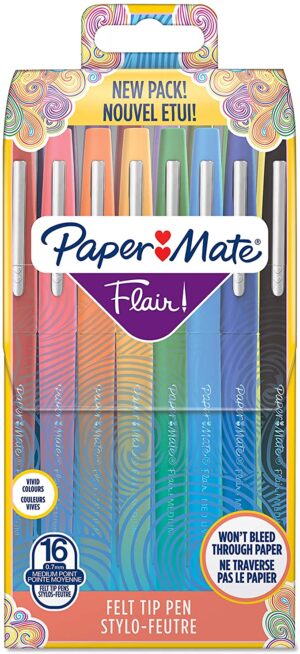 PaperMate Flair Original Felt Tip Pens Assorted Pack of 16