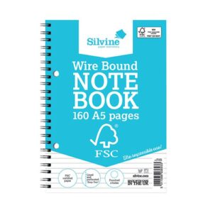 Silvine Environmental Wirebound Notebook A5 Ruled Punched 160 Pages